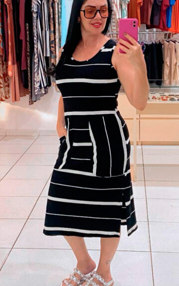 Vestido MIDI Ivone (regata bolso funcional listras)