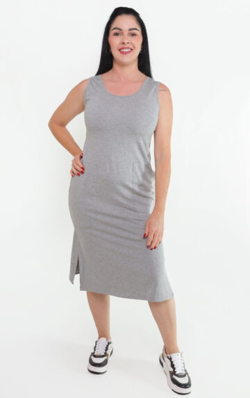 Vestido Midi Andreza Cor Cinza Mescla